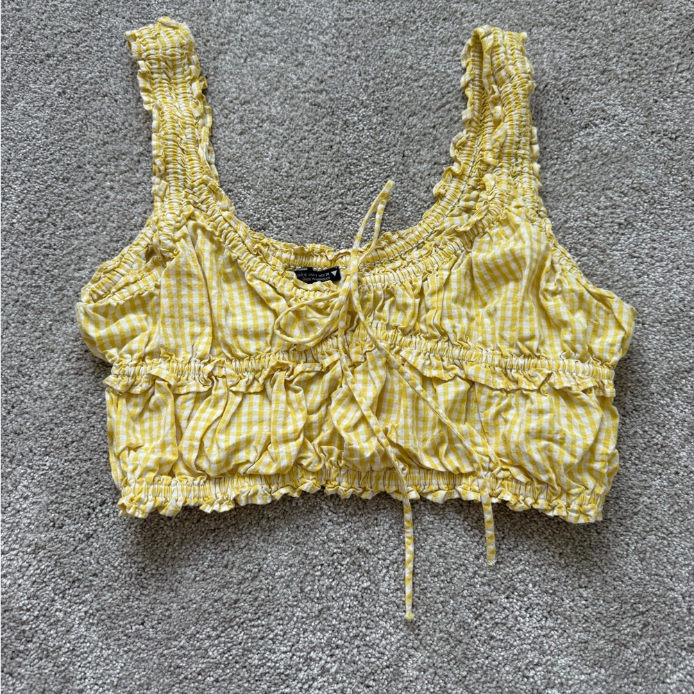 Zara Yellow Checkered Ruffle Crop Top